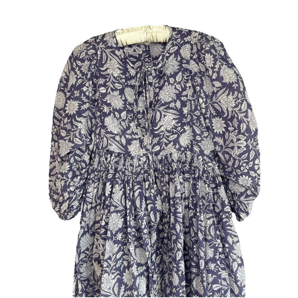 Daughters of India Blue and White Floral Mini Dress
